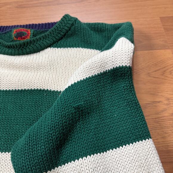 Vintage 90's Boston Traders Green White Chunky Knit Crewneck Sweater Sz Large - Picture 5 of 8